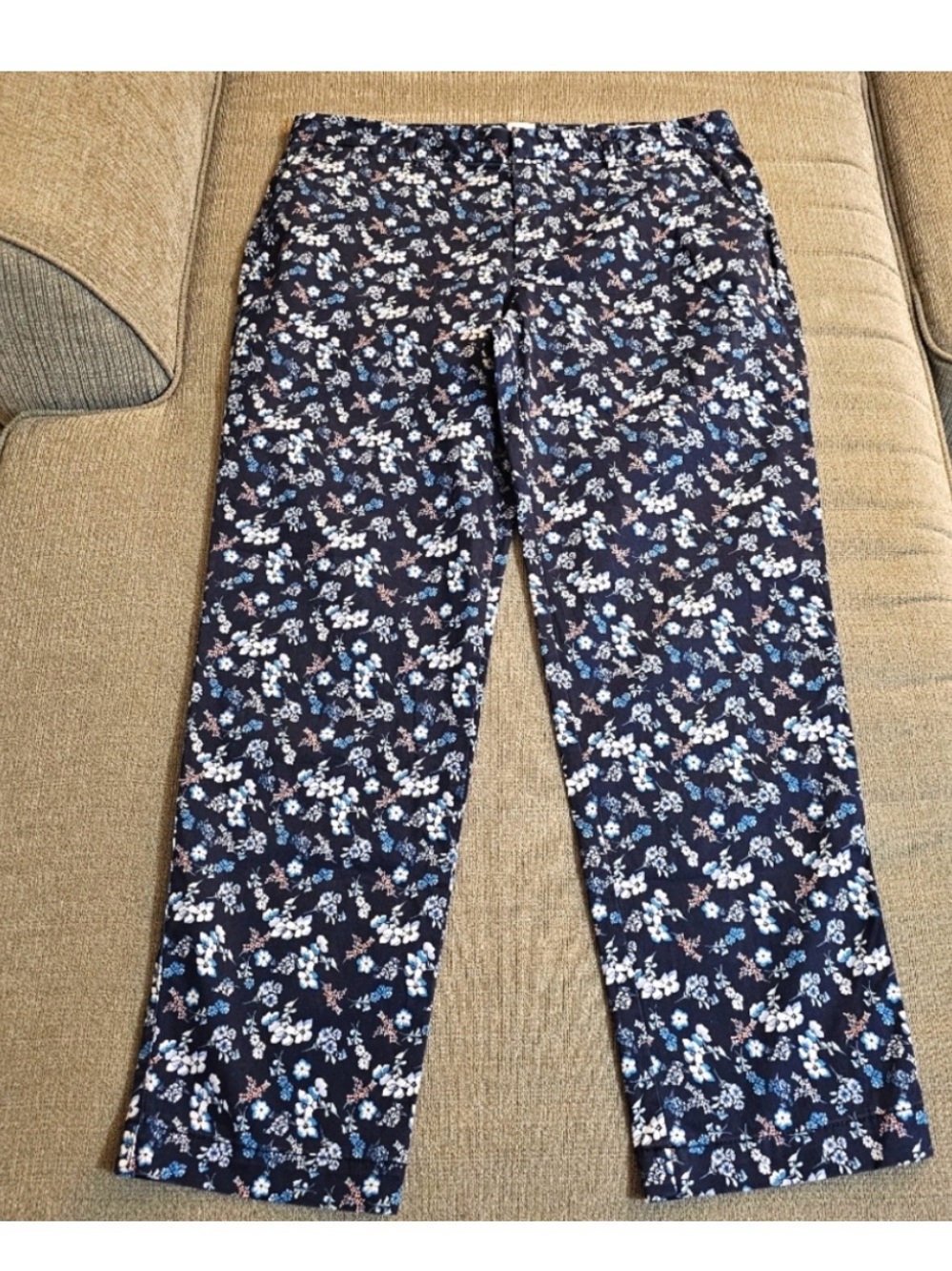 Gap Slim City Crop Navy Floral Print Casual Boho Cottage Pants Size 10